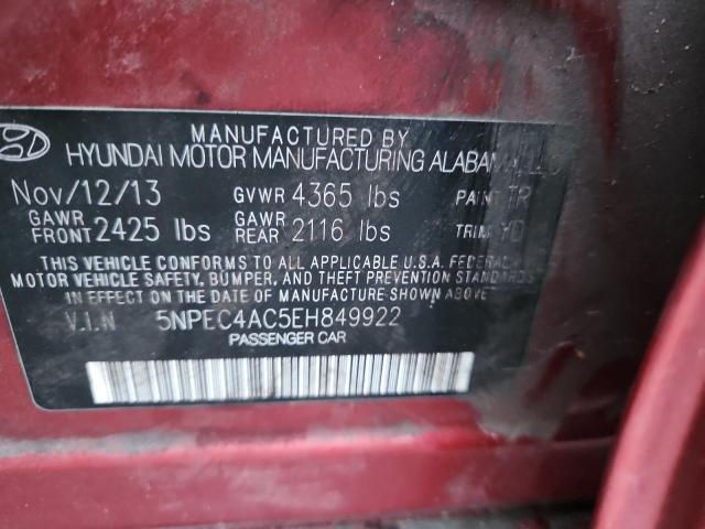 5NPEC4AC5EH849922 - 2014 HYUNDAI SONATA SE 红色 照片 12