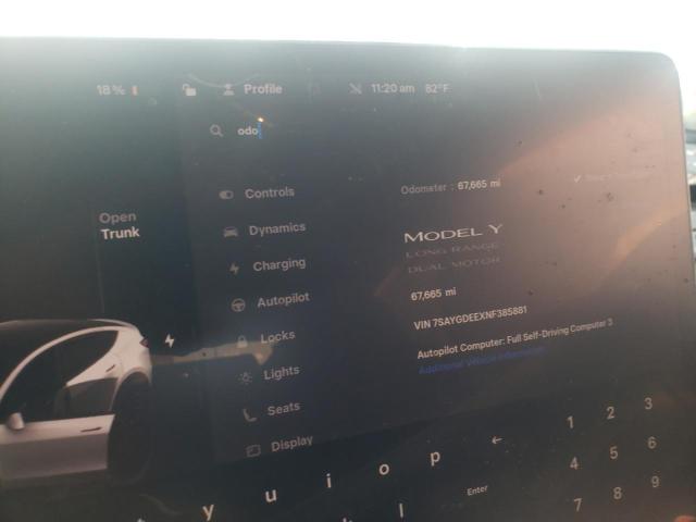 7SAYGDEEXNF385881 - 2022 TESLA MODEL Y თეთრი ფოტო 9