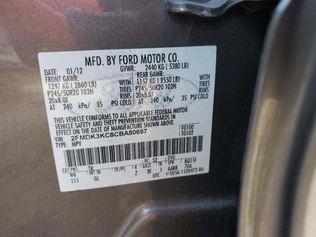 2FMDK3KC8CBA80697 - 2012 FORD EDGE LIMITED GRAY photo 13