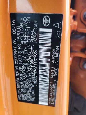 JTDKDTB39G1137836 - 2016 TOYOTA PRIUS C ORANGE photo 12