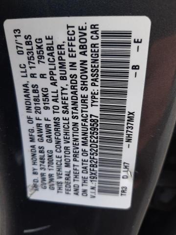 19XFB2F52DE259587 - 2013 HONDA CIVIC LX GRAY photo 12