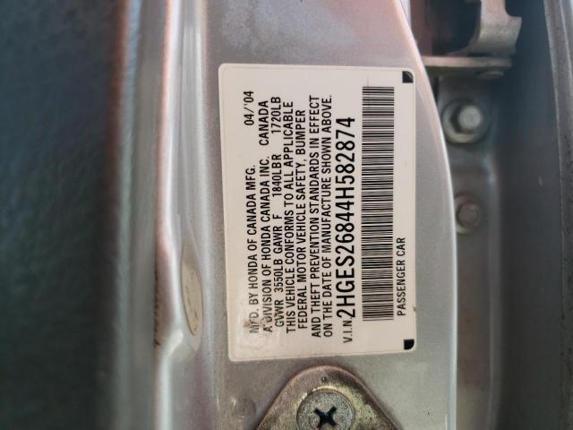 2HGES26844H582874 - 2004 HONDA CIVIC EX SILVER photo 12