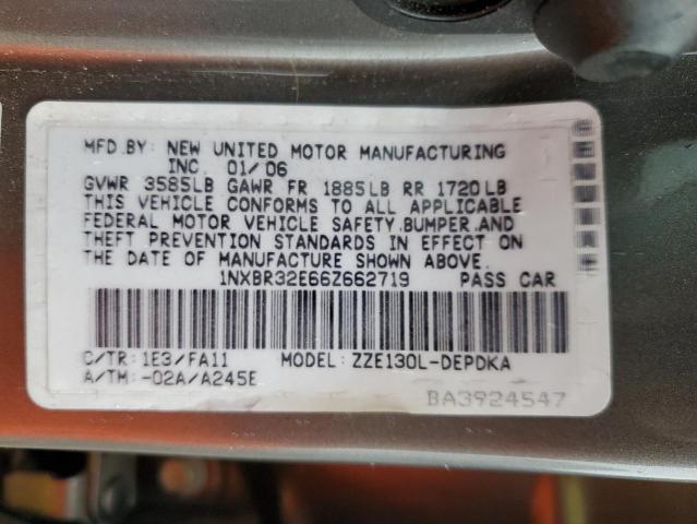 1NXBR32E66Z662719 - 2006 TOYOTA COROLLA CE GRAY photo 12