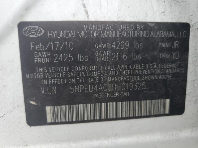 5NPEB4AC3BH019325 - 2011 HYUNDAI SONATA GLS WHITE photo 13