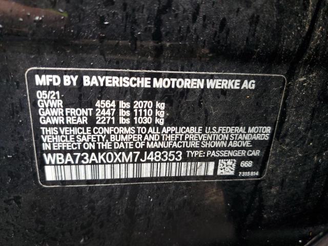 WBA73AK0XM7J48353 - 2021 BMW 228XI BLACK photo 12