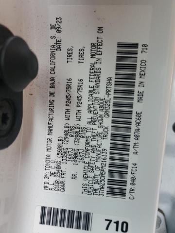 3TMAZ5CN5PM216139 - 2023 TOYOTA TACOMA DOUBLE CAB Beyaz fotoğraf 12