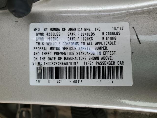 1HGCR2F34EA070197 - 2014 HONDA ACCORD LX SILVER photo 12