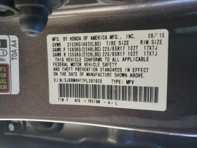 5J6RM4H77FL087806 - 2015 HONDA CR-V EXL 灰色 照片 13