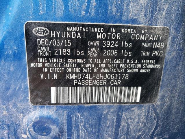 KMHD74LF8HU061178 - 2017 HYUNDAI ELANTRA SE BLUE photo 13