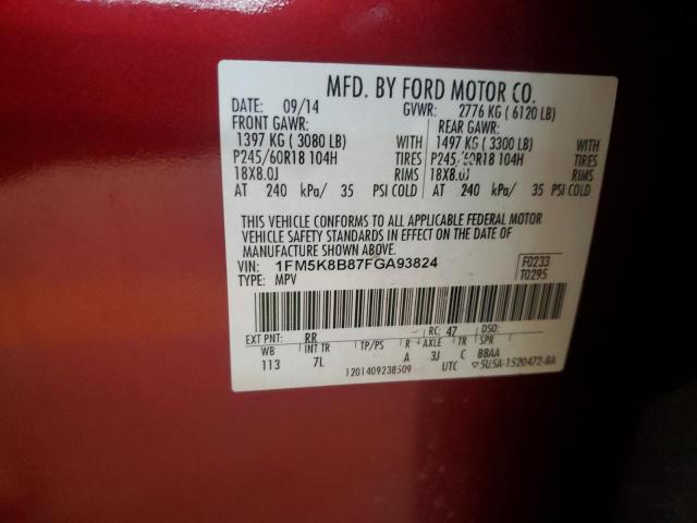 1FM5K8B87FGA93824 - 2015 FORD EXPLORER RED photo 13