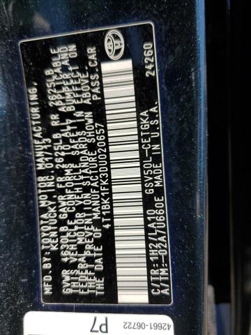 4T1BK1FK3DU020657 - 2013 TOYOTA CAMRY SE GREEN photo 12