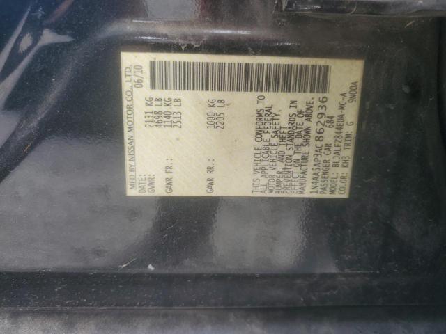 1N4AA5AP3AC862936 - 2010 NISSAN MAXIMA S 黑色 照片 12