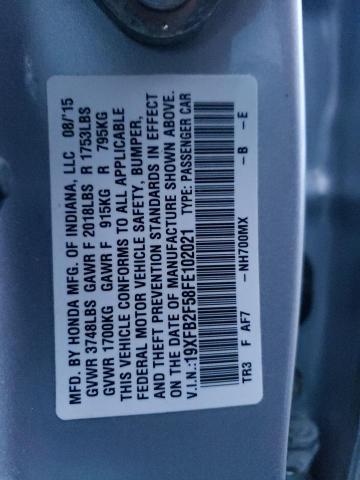 19XFB2F58FE102021 - 2015 HONDA CIVIC LX SILVER photo 12