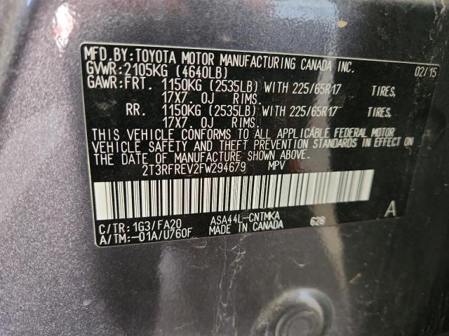 2T3RFREV2FW294679 - 2015 TOYOTA RAV4 XLE Gris photo 13