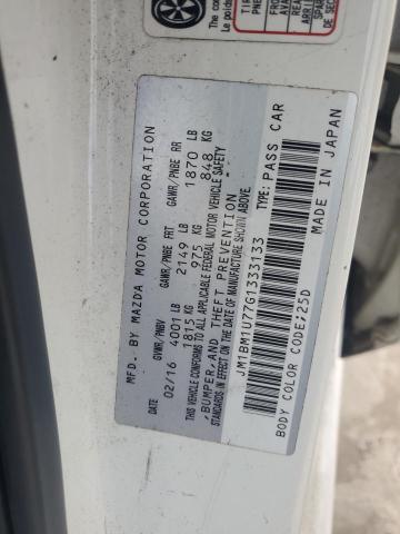 JM1BM1U77G1333133 - 2016 MAZDA 3 SPORT WHITE photo 12