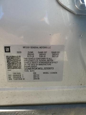 1GNERGKW1LJ233073 - 2020 CHEVROLET TRAVERSE LT SILVER photo 13