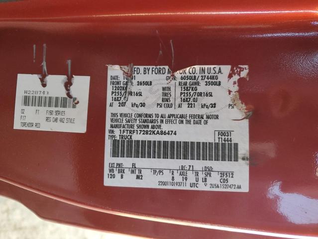 1FTRF17282KA86474 - 2002 FORD F150 RED photo 12