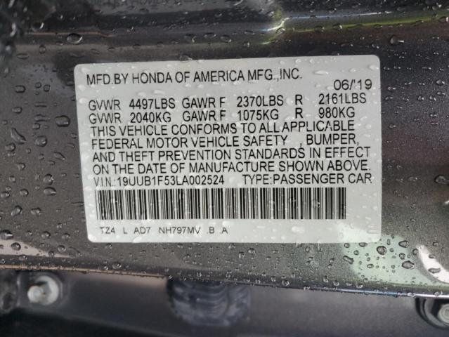 19UUB1F53LA002524 - 2020 ACURA TLX TECHNOLOGY GRAY photo 12