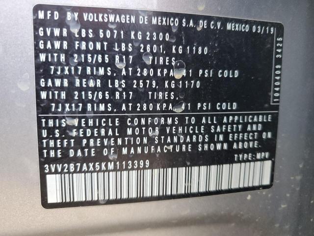 3VV2B7AX5KM113399 - 2019 VOLKSWAGEN TIGUAN SE Күміс фото 12