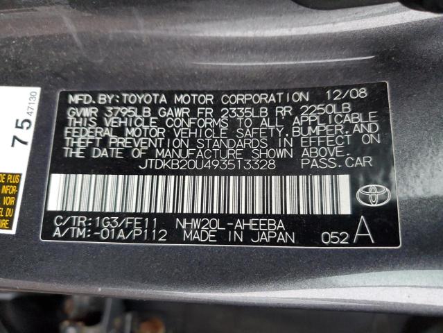 JTDKB20U493513328 - 2009 TOYOTA PRIUS GRAY photo 12