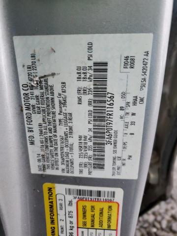 3FA6P0T97FR116567 - 2015 FORD FUSION SE SILVER photo 13