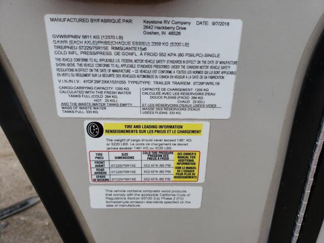 4YDF29F2XK1531055 - 2019 KEYSTONE SPRINTER GRAY photo 10