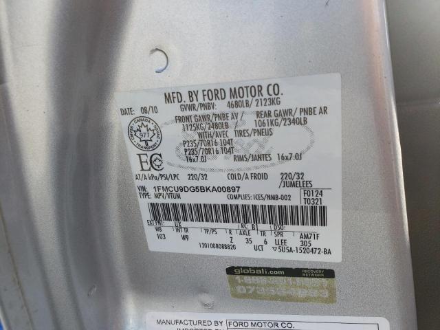 1FMCU9DG5BKA00897 - 2011 FORD ESCAPE XLT SILVER photo 13