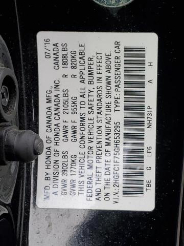 2HGFC1F75GH653295 - 2016 HONDA CIVIC EXL BLACK photo 12