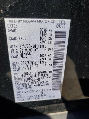 5N1AT2MT2GC743419 - 2016 NISSAN ROGUE S BLACK photo 12