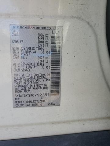 5N1AT2MT8FC792591 - 2015 NISSAN ROGUE S WHITE photo 12