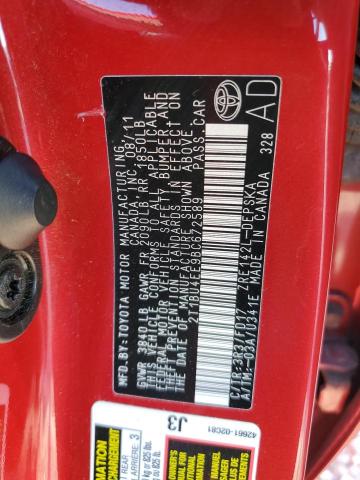 2T1BU4EE9BC672589 - 2011 TOYOTA COROLLA BASE 红色 照片 12