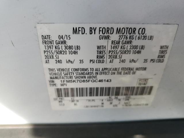 1FM5K7D85FGC46143 - 2015 FORD EXPLORER XLT Weiß Foto 14