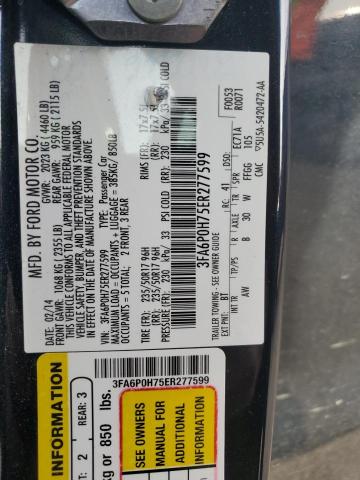 3FA6P0H75ER277599 - 2014 FORD FUSION SE BLACK photo 12