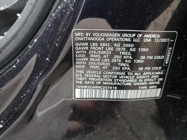 1V2HE2CA6NC207419 - 2022 VOLKSWAGEN ATLAS CROS SE BLACK photo 13