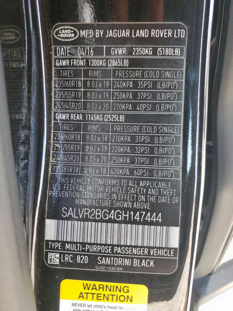 SALVR2BG4GH147444 - 2016 LAND ROVER RANGE ROVE HSE BLACK photo 13