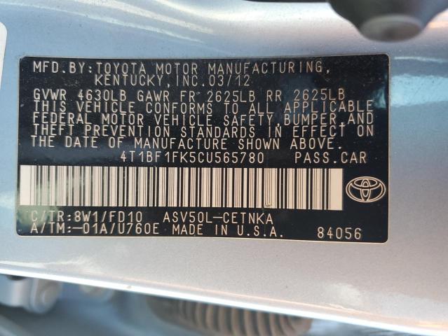 4T1BF1FK5CU565780 - 2012 TOYOTA CAMRY BASE Көк фото 12