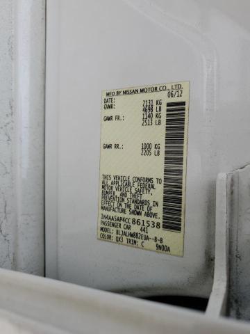 1N4AA5AP4CC861538 - 2012 NISSAN MAXIMA S WHITE photo 12