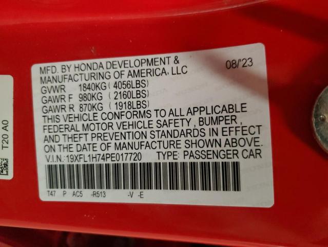 19XFL1H74PE017720 - 2023 HONDA CIVIC EXL Красный фото 12