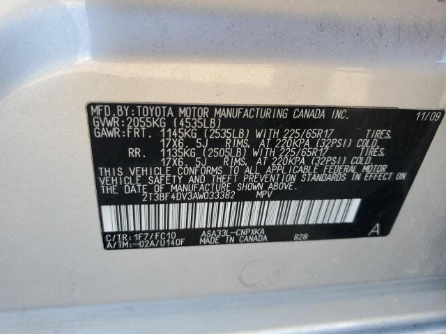 2T3BF4DV3AW033382 - 2010 TOYOTA RAV4 SILVER photo 13