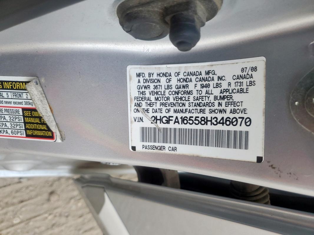 2HGFA16558H346070 - 2008 HONDA CIVIC LX SILVER photo 13