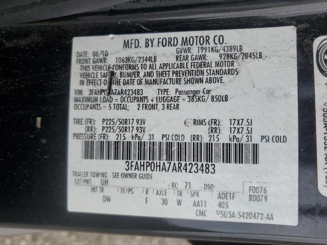 3FAHP0HA7AR423483 - 2010 FORD FUSION SE BLACK photo 12