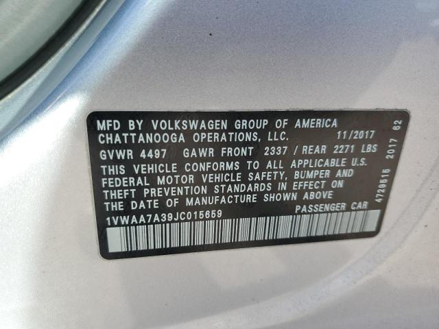 1VWAA7A39JC015659 - 2018 VOLKSWAGEN PASSAT S Plata foto 12