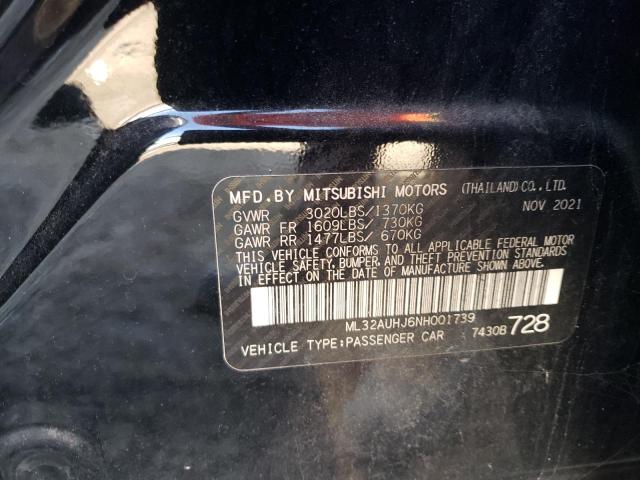 ML32AUHJ6NH001739 - 2022 MITSUBISHI MIRAGE ES BLACK photo 12