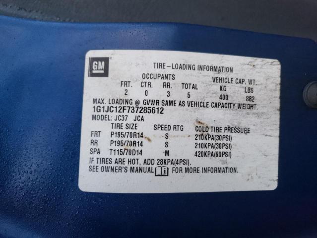 1G1JC12F737285612 - 2003 CHEVROLET CAVALIER BLUE photo 12