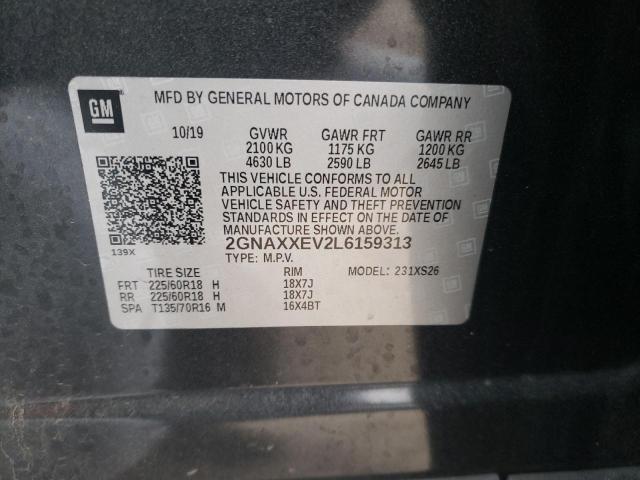 2GNAXXEV2L6159313 - 2020 CHEVROLET EQUINOX PREMIER GRAY photo 12