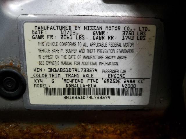 3N1AB51D74L733574 - 2004 NISSAN SENTRA SE-R SPEC V SILVER photo 12