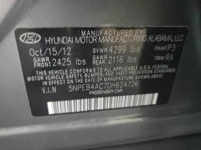 5NPEB4AC7DH624726 - 2013 HYUNDAI SONATA GLS GRAY photo 12