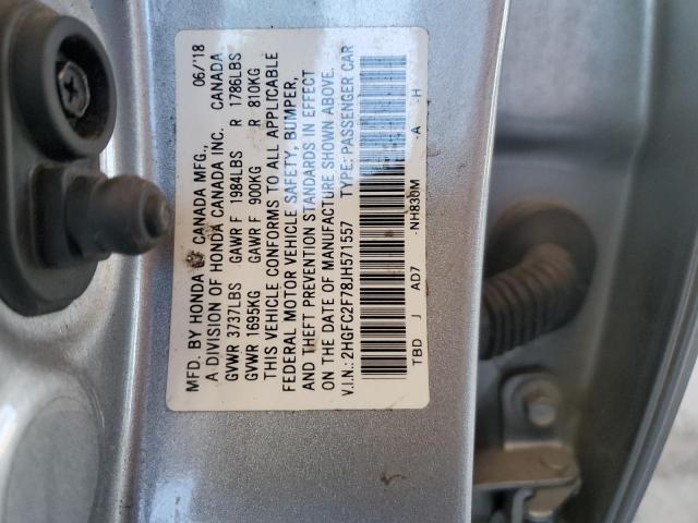 2HGFC2F78JH571557 - 2018 HONDA CIVIC EX SILVER photo 13