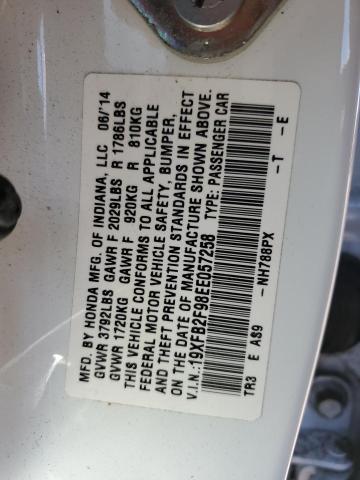 19XFB2F98EE057258 - 2014 HONDA CIVIC EXL თეთრი ფოტო 13