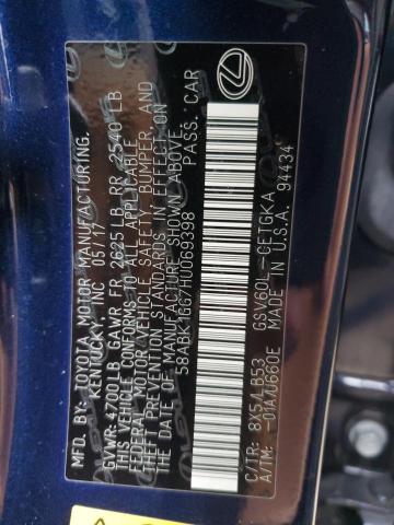 58ABK1GG7HU069398 - 2017 LEXUS ES 350 BLUE photo 12